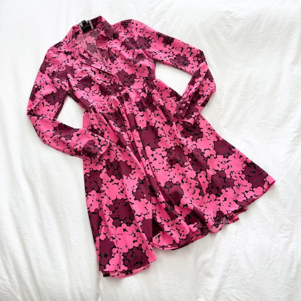 Kate Spade New York Bubble Dot Smocked Shirt Dress Rhubarb Jam Pink Size 0